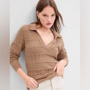 Women’s Gap Pointelle Camel Knit Sweater Size Small Excellent Condition Spring!